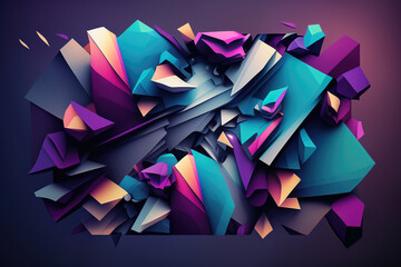 Abstract design of overlapping geometric shapes in vibrant shades of blue, purple, and pink with a subtle texture in the background, generative ai