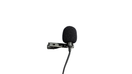 Closeup view of collar mic on white isolated background
