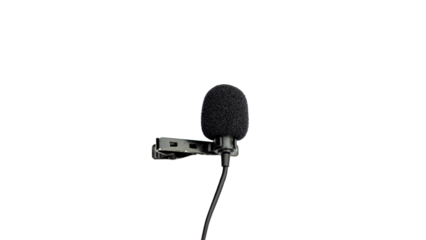 Closeup view of collar mic on white isolated background