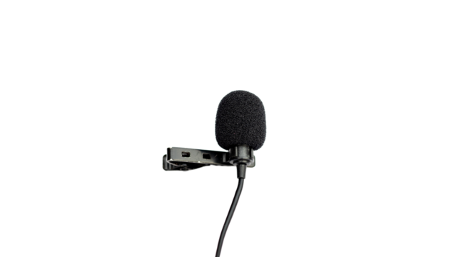 Closeup view of collar mic on white isolated background