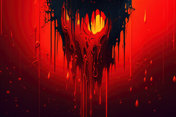 Dripping Paint with a Grunge Texture in Fiery Shades of Red and Orange, generative ai