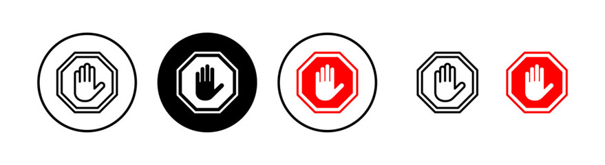 Stop icon vector illustration. stop road sign. hand stop sign and symbol. Do not enter stop red sign with hand