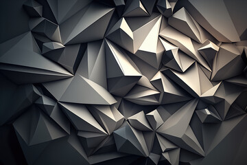 Abstract wallpaper with monochromatic triangles and polygons, arranged in a dynamic and energetic composition, generative ai