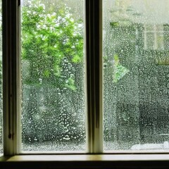 AI生成、雨の日の窓ガラス