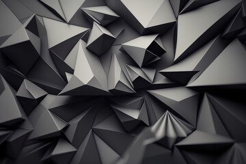 Abstract wallpaper with monochromatic triangles and polygons, arranged in a dynamic and energetic composition, generative ai