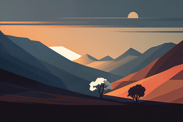 Minimalist landscape with bold lines and muted colors, generative ai