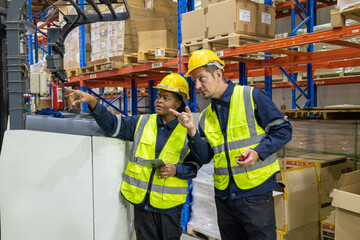 Store clerks inspect products, warehouses, industrial and logistics supply chains. 