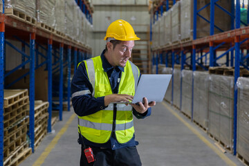 Store clerks inspect products, warehouses, industrial and logistics supply chains. 