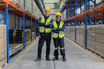 Store clerks inspect products, warehouses, industrial and logistics supply chains.
