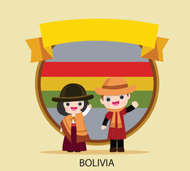  kid national Button Flag Map of Bolivia
