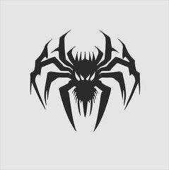Black insect spider silhouette, isolated gray background. Scary spider icon, scary dangerous insect, arachnophobia fear. Vector illustration