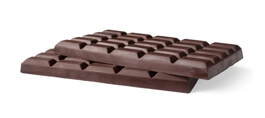 Delicious dark chocolate bars isolated on white