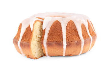 Traditional Easter cake with icing on white background