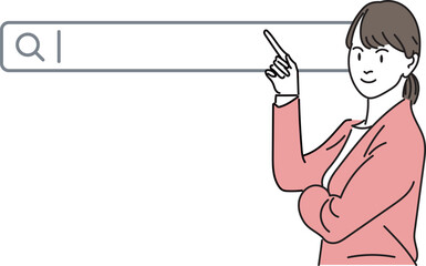 検索バーを指差すビジネスウーマン