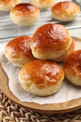 Tasty scones prepared on soda water on table