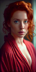 red head sensual model, studio lighting portrait, generative ai
