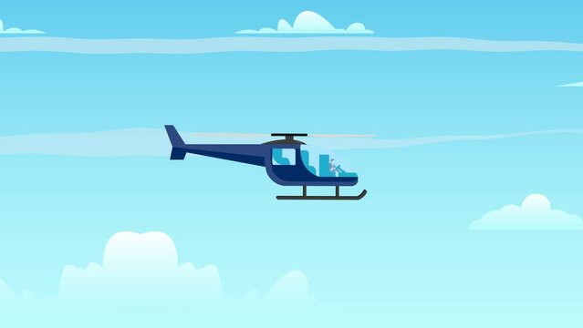 Businessman flying a helicopter with blue sky background