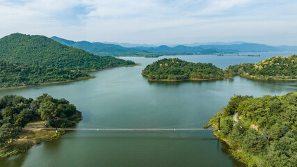 Fototapeta premium The suspension bridge is emphasizes beauty for tourism. A suspension bridge is a bridge that is difficult to calculate in the construction of engineers.