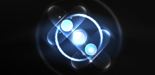Abstract glowing neon light techno circles background
