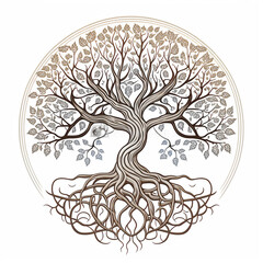 Tree of Life Embrace, Enchanting Design Showcasing a Tree with Roots, Leaves, Perfect for Logo or T-Shirt Design, Celebrating the Beauty, Connection, Harmony of Nature
