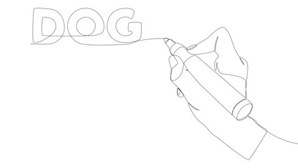 One continuous line of Dog text written with a pencil, felt tip pen. Thin Line Illustration vector concept. Contour Drawing Creative ideas.