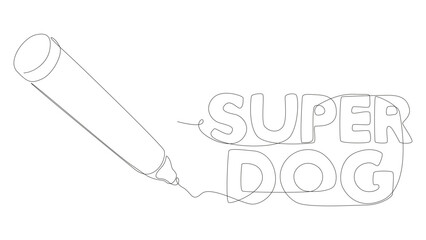 One continuous line of Super Dog text written with a pencil, felt tip pen. Thin Line Illustration vector concept. Contour Drawing Creative ideas.