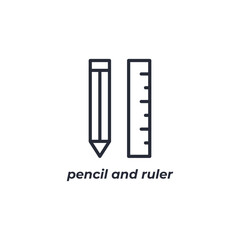 Vector sign pencil and ruler symbol is isolated on a white background. icon color editable.
