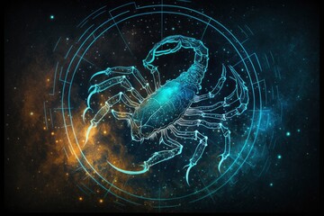 zodiac sign scorpion, magic circle galaxy universe stars astronomy astrology, fantasy dream elements, generative ai - obrazy, fototapety, plakaty