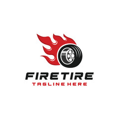 Fire Tire Logo Template Design Vector. Fast speed with a fiery trail.  Suitable for garage, shops, tires, car wash, car restoration, repair and racing. Garage logo design