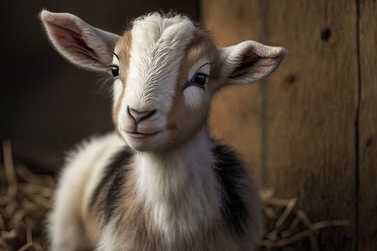 A picture of a young goat that is very cute. Generative AI