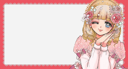 おねだりする少女漫画のお姫様とかわいいピンクフレーム © 水乃みのる