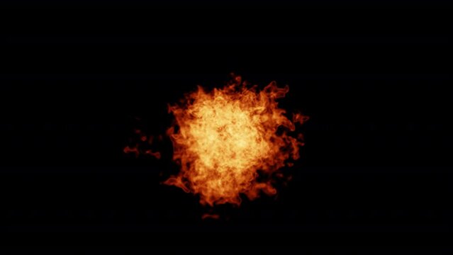 Flame thrower blowing in front of the camera on alpha background