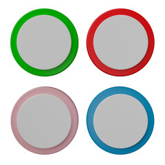 3D render, Set of colour button isolated on transparent background.