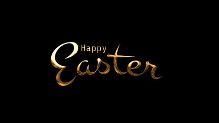 Happy Easter animation text in gold color . Easter message.Intro motion graphics. Spring religious traditional holiday concept. 4k video alpha channel