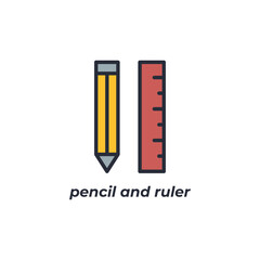 Vector sign pencil and ruler symbol is isolated on a white background. icon color editable.