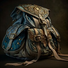 Overstuffed Slightly Tattered Cloth Rucksack with Many Pockets for Medieval Fantasy RPG Adventurer's Inventory Bag [Generative AI]