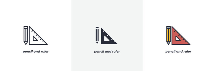 pencil and ruler icon. Line, solid and filled outline colorful version, outline and filled vector sign. Idea Symbol, logo illustration. Vector graphics