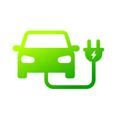 Electric car with plug icon symbol, Green hybrid vehicles charging point logotype, Eco friendly vehicle concept, Vector illustration