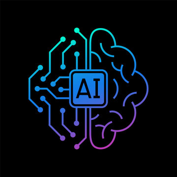 AI brain circuit board icon, Artificial intelligence technological chip, Vector illustration