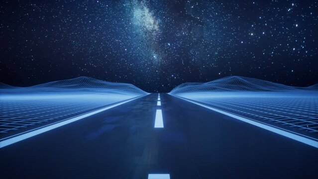 Highway road with digital space background, 3d rendering.
