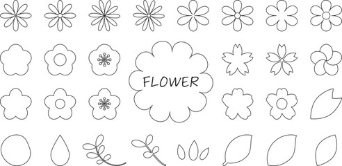 使いやすい　花　フレーム　形　セット 白黒　黒