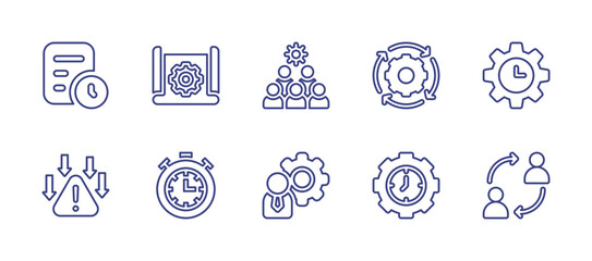 Management line icon set. Editable stroke. Vector illustration. Containing project plan, scheme, team, running, time management, risk, management, change.