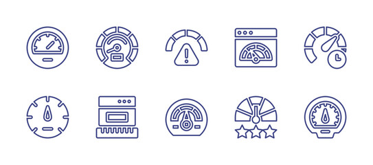 Speedometer line icon set. Editable stroke. Vector illustration. Containing speedometer, dashboard, risk, browser, rating.