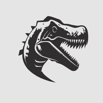 Dinosaur and Jurassic dino icon. Triceratops or T-rex vector silhouette, dinoasurus logo illustration.