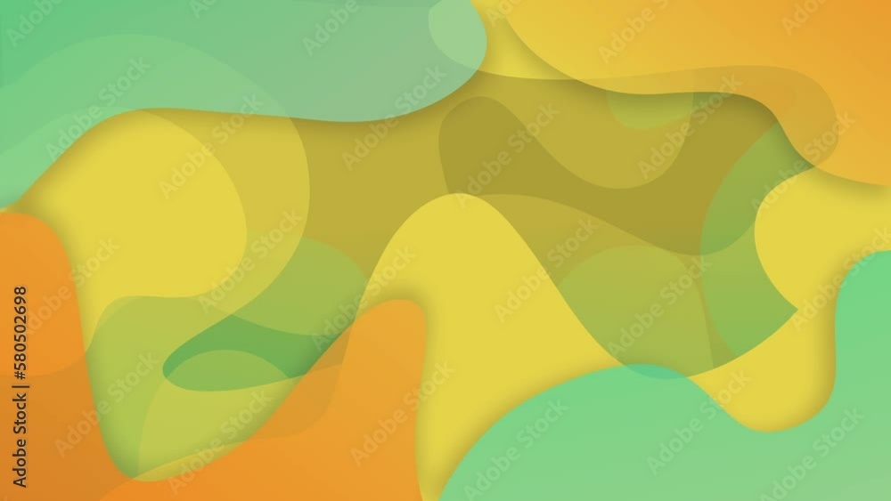 Poster abstract animated background of jelly moving green yellow and orange colored changing shapes. seamle