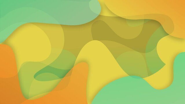 Abstract animated background of jelly moving green yellow and orange colored changing shapes. Seamless loop summer concept