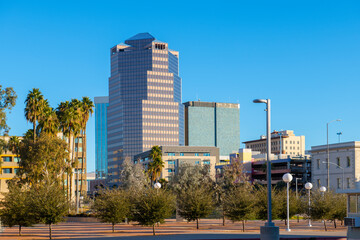 Tucson modern skyscrapers including One South Church building on Church Avenue in downtown Tucson, Arizona AZ, USA. 