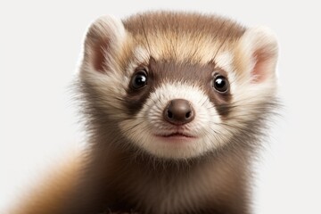 Obraz premium A Ferret puppy in close up on a white background. Animals for babies. Generative AI