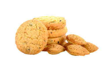 Crackers, grains and almonds on transparent png