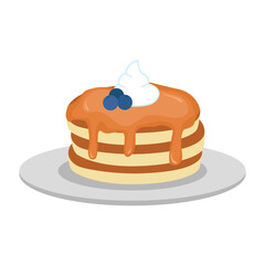 Breakfast pancake illustration with maple syrup and blueberry